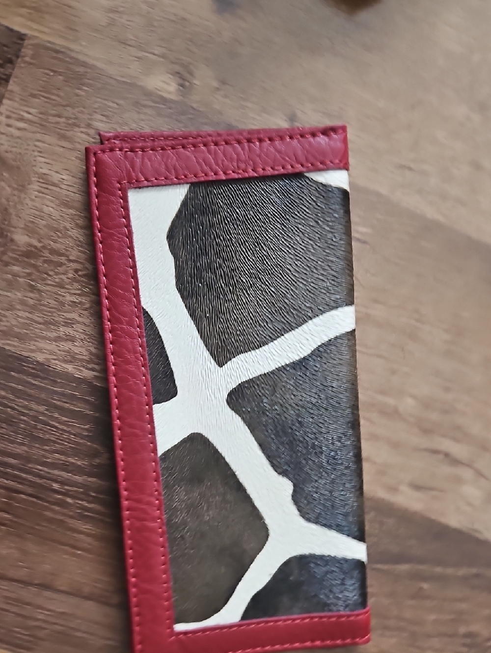 Red Trim Giraffe Print Long Wallet